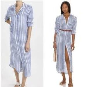 Frank & Eileen Rory Maxi Shirtdress in blue and white striped lived-in linen